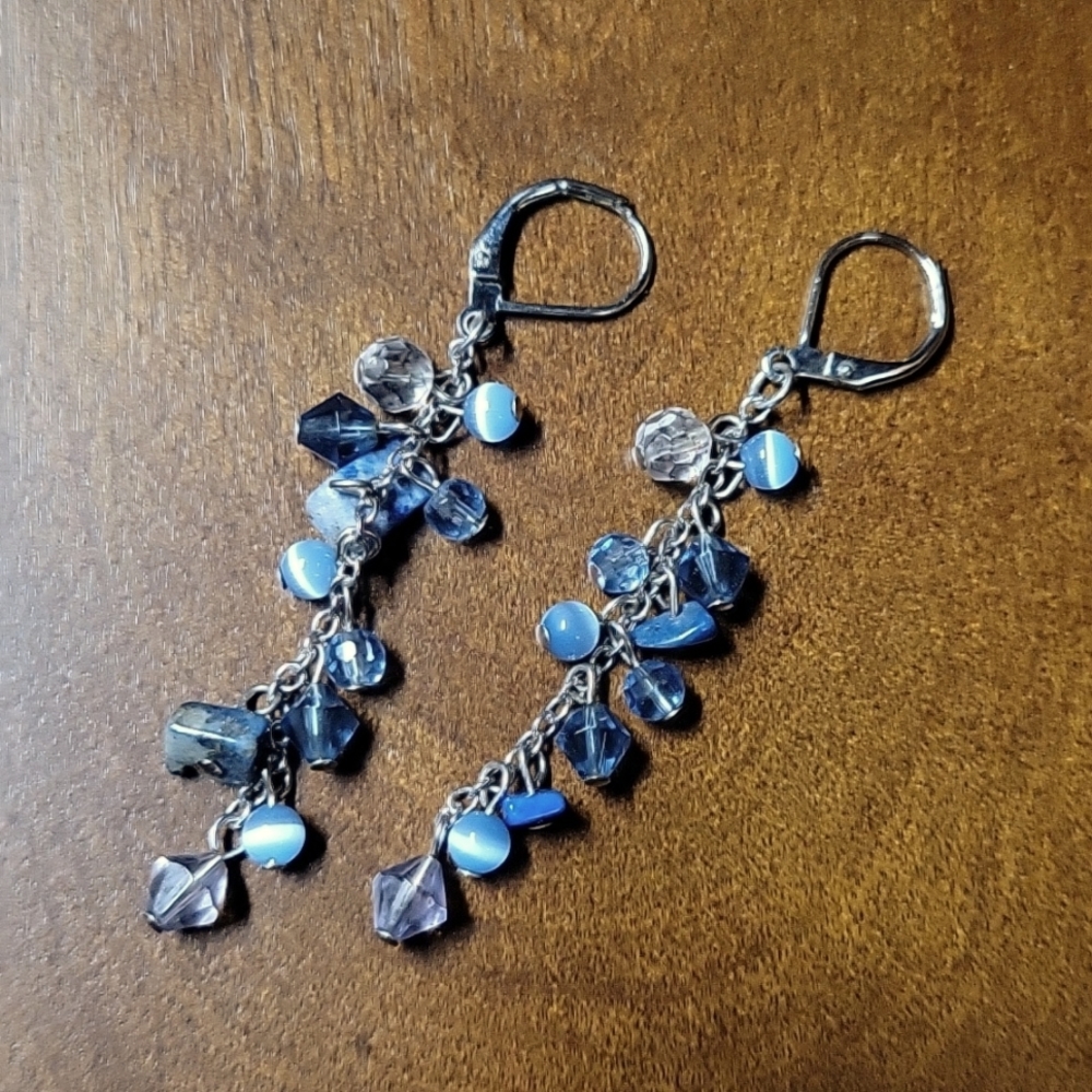 Blue Stone & Bead Earrings